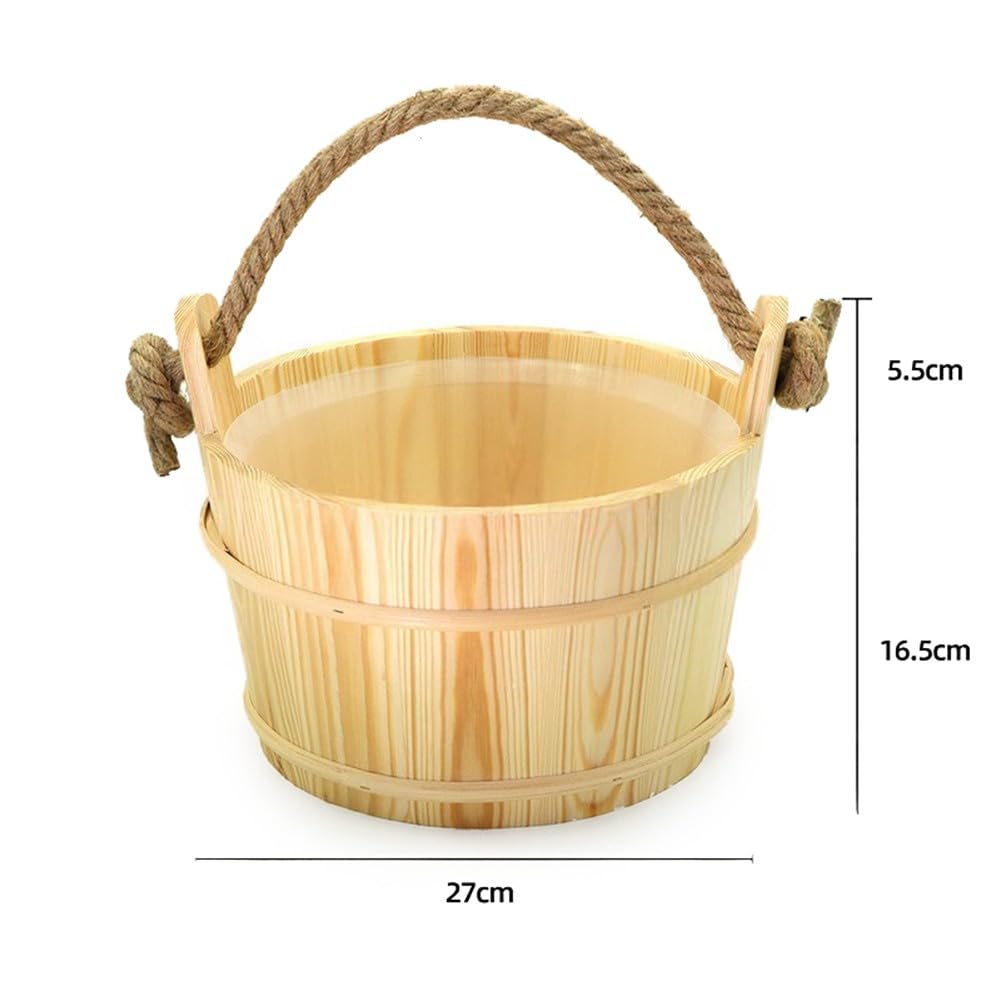 Kit de cubo y cucharón de madera de abeto, capacidad de 6 litros con forro interior y mango de fácil agarre, uso doméstico y spa