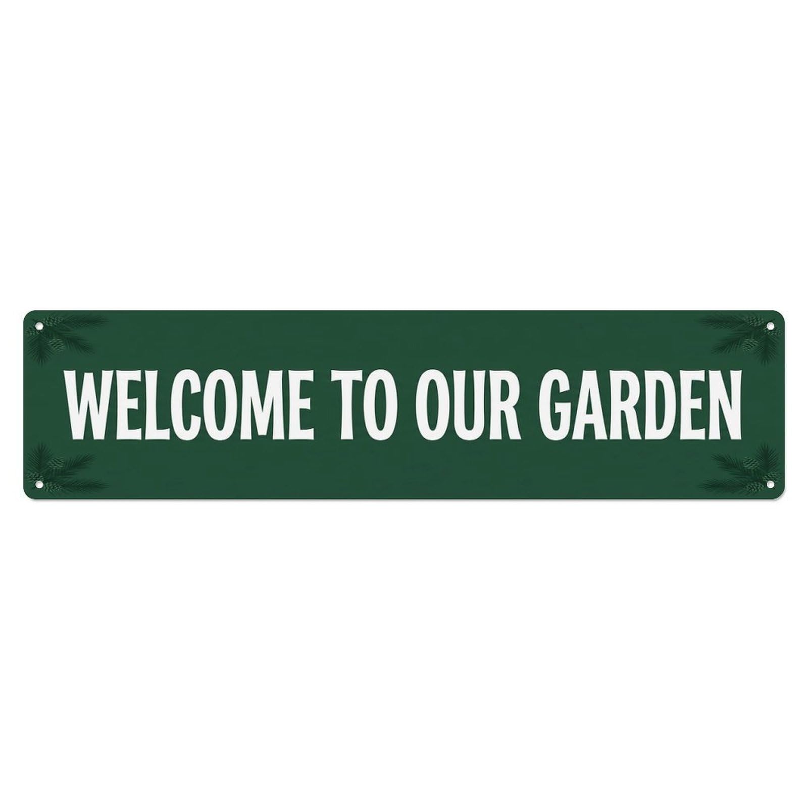 Vintage Welcome to Our Garden Pine Needle Metal Tin Sign