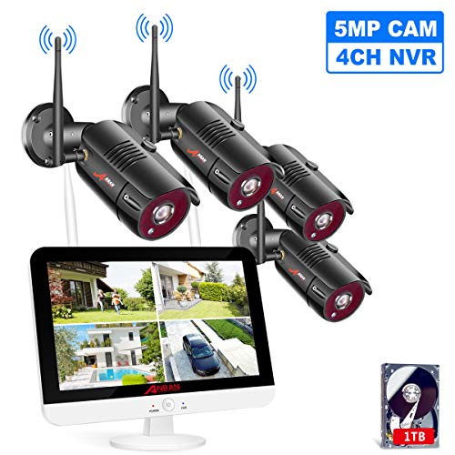 ANRAN 5MP Wireless Home Security Cctv Camera System, 4 Channel NVR 13 Inch