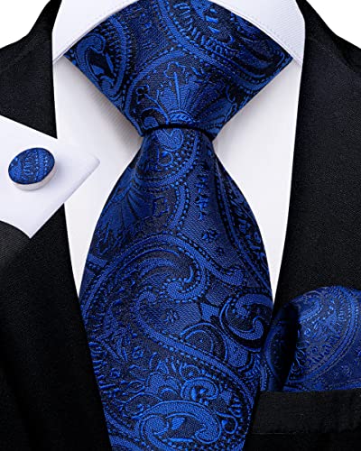 Image of DiBanGu Silk Zipper Ties for Men,Paisley Solid Plaid Pre-tied Tie and Pocket Square Cufflinks Set Formal Adjustable Necktie
