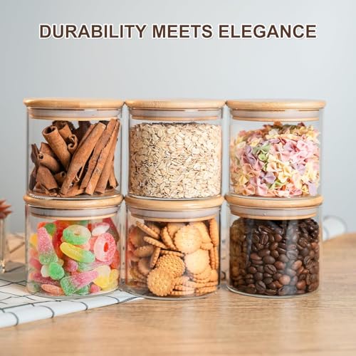Image of MARTVIA Glass Food Storage Jars with Bamboo Lids 650ml Set of 6, Wide Mouth Lid Jar for Home Kitchen,Flour, Sugar, Coffee, Pasta, Oats, Grains, Cookies, Snacks (Round 650 ML Jar, SET OF 6)