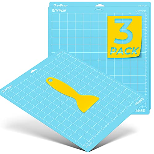 Image of HTVRONT Light Grip Cutting Mat, 3 Pack Cutting Mat 12x12 Compatible with Cricut Maker 4 /Maker 3 /Maker /Explore 5 /4 /3 /Air 2 /One, Light Adhesive Sticky Quilting Cutting Mats Replacement Accessories