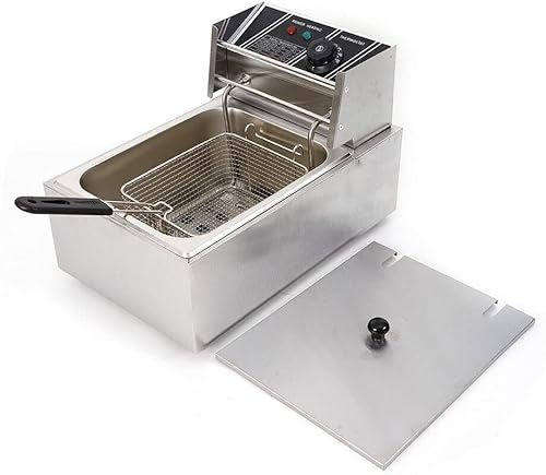 Miniatura 9 de Freidora eléctrica de 1700 W, 6 L, cesta comercial para freír restaurante de encimera, olla de aceite de acero inoxidable con tanque extraíble,
