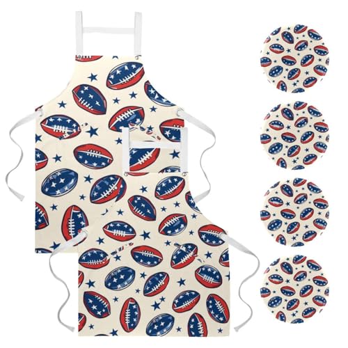 Tablier de cuisine Lot de 2 avec broches style rugby et étoile, taille unique multicolore
