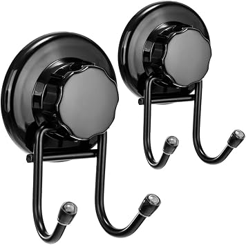SANNO Suction Cup Hooks, Shower Squeegee Holder, Towel Robe Loofah Holder, Bathroom Kitchen Shower Wall Hooks, Bathroom Accessories, Black 2 Pack