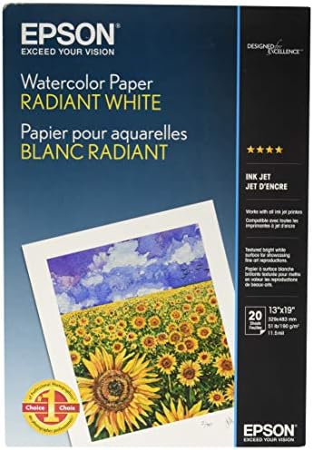 Epson Watercolor Paper Radiant, White, 13 x 19 Inches, 20 Sheets (S041351)