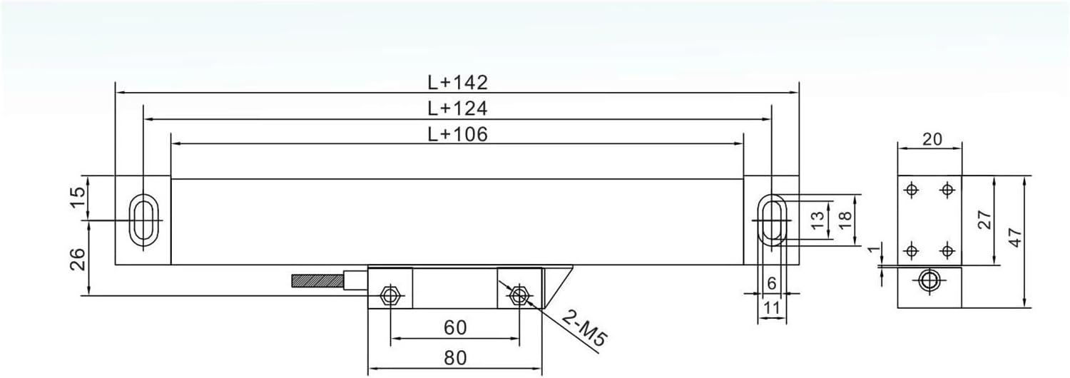 0.001mm Precision DRO Linear Scale 150mm Travel, 1µm Lathe Encoder Grating Ruler Sensor, Slim 20x28mm Design, Multi-Function Measurement Tool, White