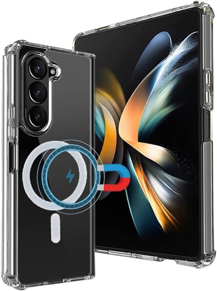 Samsung Galaxy Z Fold 5 Magnetic Clear Case Cover, Compatible with Magsafe Card Wallet and Wireless Charger, Clear Shockproof and Drop-Proof Anti-Yellowing Case (Samsung Galaxy Z Fold 5)