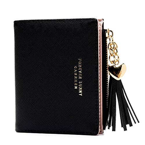 Chic Boutique De Mode Small Wallets For Women Girls Teens Slim Wallet Ladies Purse Cute Leather Thin Coin Zipper Minimalist Elegant (Black/Small) #TOP6