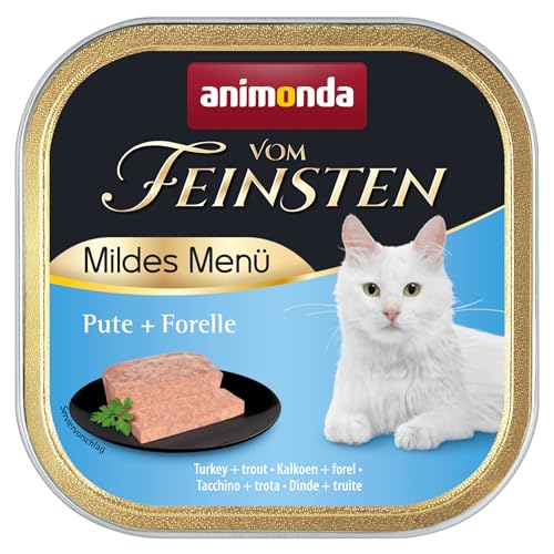 animonda vom Feinsten Mildes Menü Milde Vielfalt (32 x 100g), getreidefreies Katzenfutter nass ohne Zucker, leicht verdauliches Katzenfutter mit Putenfleisch
