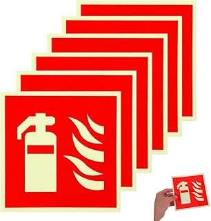 Feuerlöscher Schild 6 Stück Nachleuchtend, Selbstklebend PVC Hinweisschild 15x15cm, Feuerlöscher Aufkleber Brandschutzschild für Büro Werkstatt Garage Haus, Leuchtend im Dunkeln