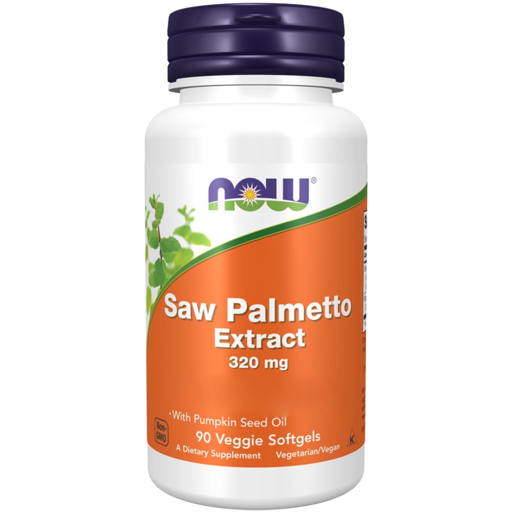Now Foods, Saw Palmetto Extract (Extrait de Palmier Nain), 320mg, avec Huile de Pépins de Courge, 90 Capsules végétaliennes, Sans Soja, Sans Gluten, Sans OGM