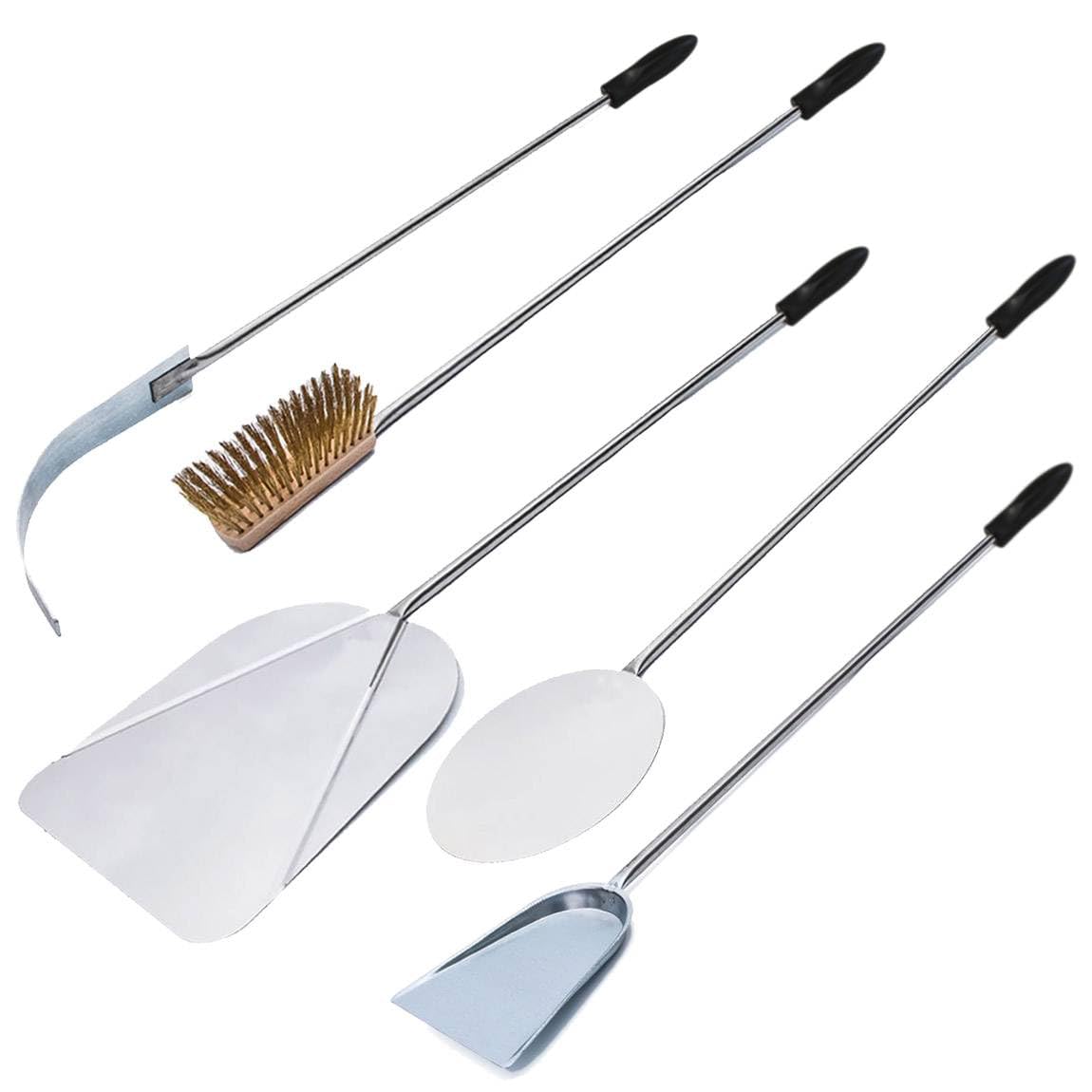 Giemme Set Completo di Pale da pizza in Acciaio. per Pizze ø 33 cm e forno profondo 100-110 cm | Pala rettangolare 33×38 cm - Palino tondo Ø22 cm - Uso domestico - Manico 112 cm con impugnatura in polimero