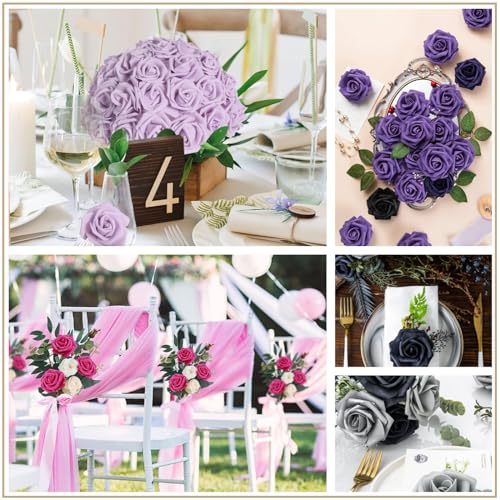 COSORO 25 pièces Fleurs Artificielles Roses Artificielles Rouge,Mousse Faux Roses avec Tiges Décoration Florale pour Anniversaire Mariage Gâteau Fête Jardin Artisanat Douche Nuptiale Saint Valentin – vue 4
