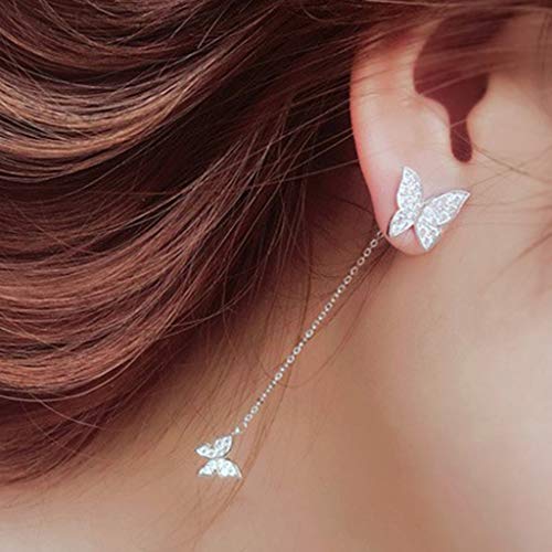 Peigen White Diamond Drop Earrings,Long Simple Fashion Silver Size Butterfly Diamond Earrings Ladies Jewelry