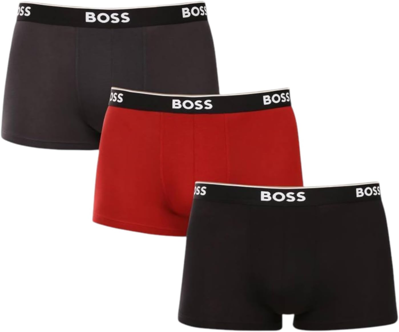 BOSS Pack of 3 Tight Fit Stretch Cotton Boxer Shorts with Short Leg and Logos on Waistband