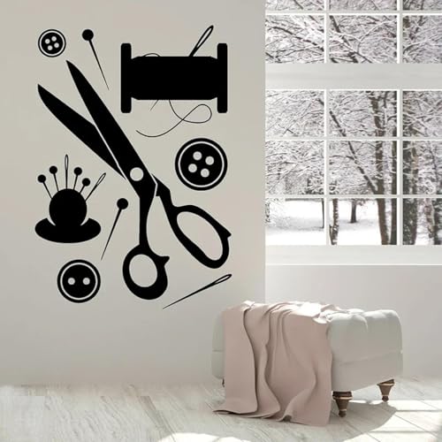 LHGBGBLN Adhesivo de pared creativo autoadhesivo para sastrería estudio de costura tijeras botón costura calcomanía decoración de pared mural