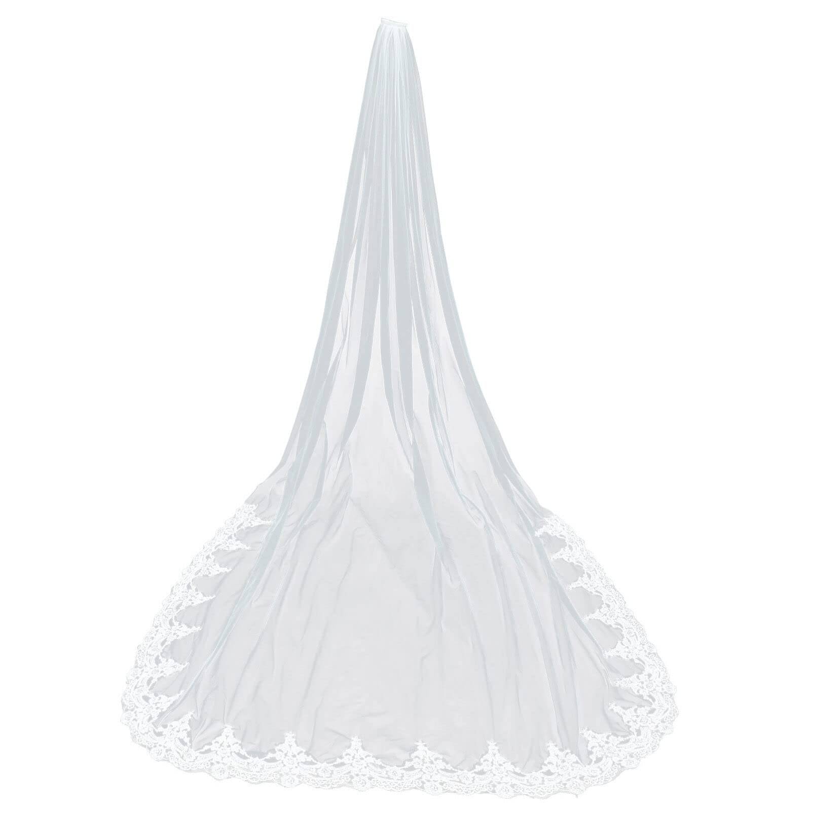 BESTOYARD Brautschleier Lang Spitze Einlagig Mit Kamm Elfenbeinweiß Eleganter Hochzeitsschleier Für Braut Accessoire 118.11X62.99In