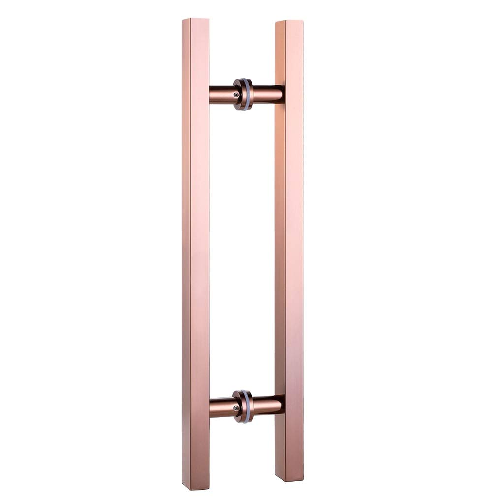 Poignée push-pull tube carré or rose pour porte de grange en bois et quincaillerie verre