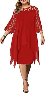 Plus Size Wedding Guest Dress for Women,2022 Fall Plain Lace Cold Shoulder Knee Length Swing Dress,Retro Elegant Formal Ev...