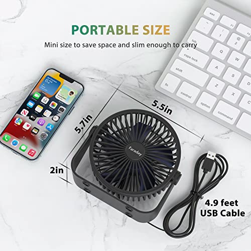 Faraday Usb Desk Fans 5 Inches Portable Table Fans 360° Head Rotation Small Personal Desktop Fan For Home Office, 3 Speeds, Black #TOP4