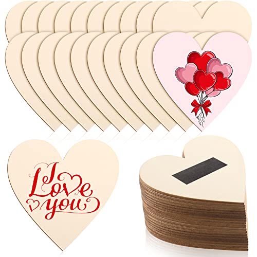 Qunclay 40 Pcs Wooden Heart Magnets for Fathers Day DIY Crafts 3.15  Unfinished Wood Heart Slices Bulk for Kids Art Projects Fridge Magnets Fathers Day Classroom Home Craft Decor