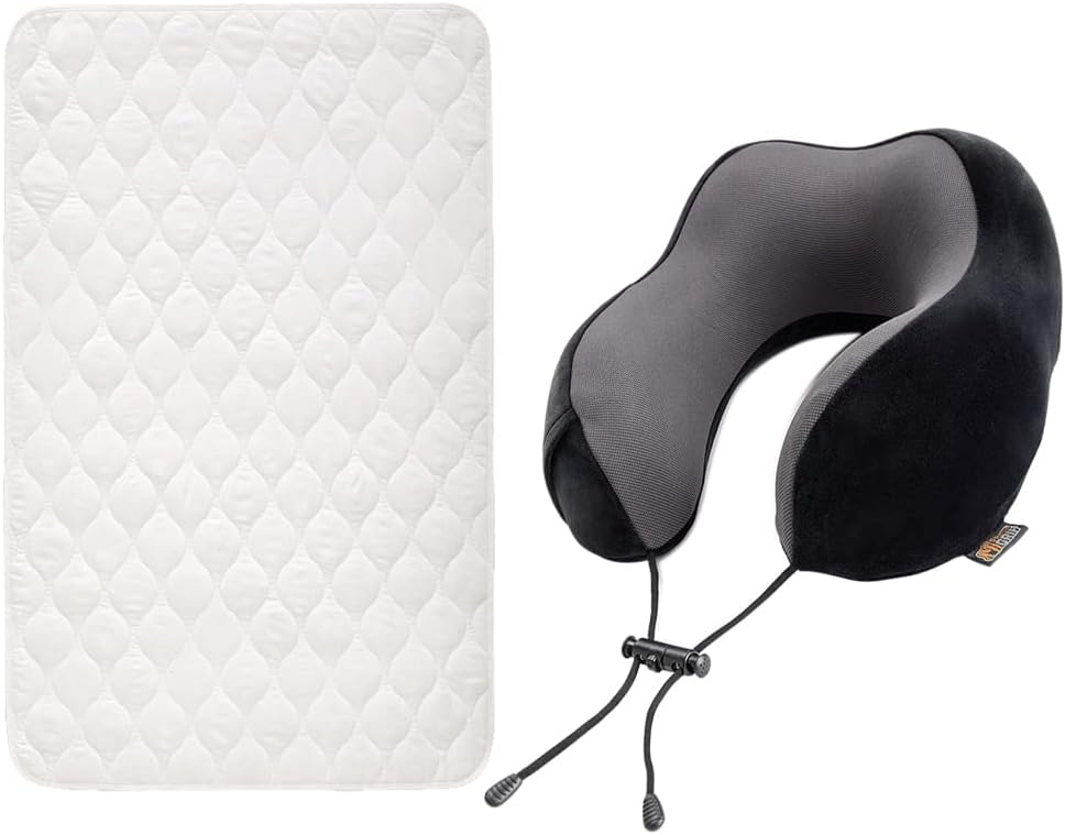 Gorilla Grip Incontinence Pad and Travel Neck Pillow, Incontinence Pad Size 52x34 in White, Absorbs 8 Cups, Travel Pillow in Black Includes Contoured Eye Mask, Ear Plugs, Memory Foam, 2 Item Bundle : Baby