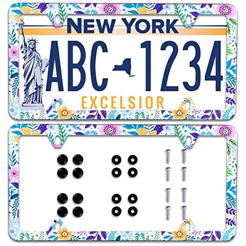 【2Pcs】 Floral Bright Colorful Flowers Leaves Personalise License Plate Frame Stainless Steel Car License Plate Frame Tag Accessory Car Plate Frame Decor for US Vehicle Standard Size Cover