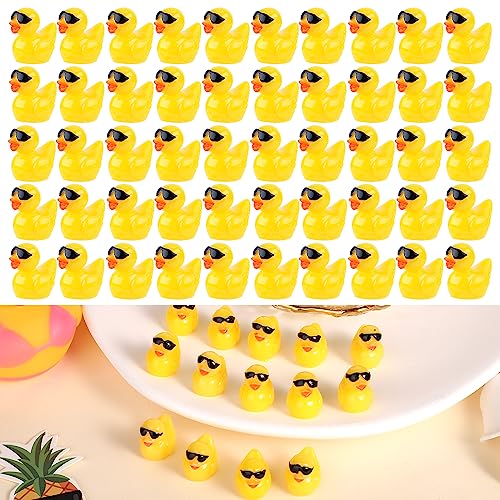 100pcs Mini Resin Ducks, Cute Mini Resin Ducks with Sunglasses Tiny Yellow Duck Miniature Ducks for Miniature Garden Landscape Dollhouse Potted Plant Decoration