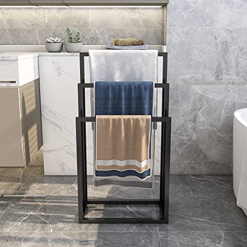 HOJINLINERO 3 Tier Freestanding Towel Rail Rack Stand,Metal Holder and Drying Bathroom Kitchen,Towel Ladder Towelsor Clothing,Bath Storage & Hand Towels,Washcloths, Black - Cosy Home Interiors HOJINLINERO 3 Tier Freestanding Towel Rail Rack Stand,Metal Holder and Drying Bathroom Kitchen,Towel Ladder Towelsor Clothing,Bath Storage & Hand Towels,Washcloths, Black - Image 6