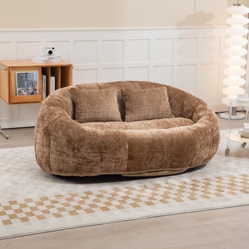 ZHOMGG Sofá Puff Gigante para Adulto, Puff, Salón de Tela Chenille, Cómodo Sofá Puff, Relleno de Espuma, Sofá Dos Plazas, para Salón o Dormitorio, 150 x 95 cm (Café marrón)