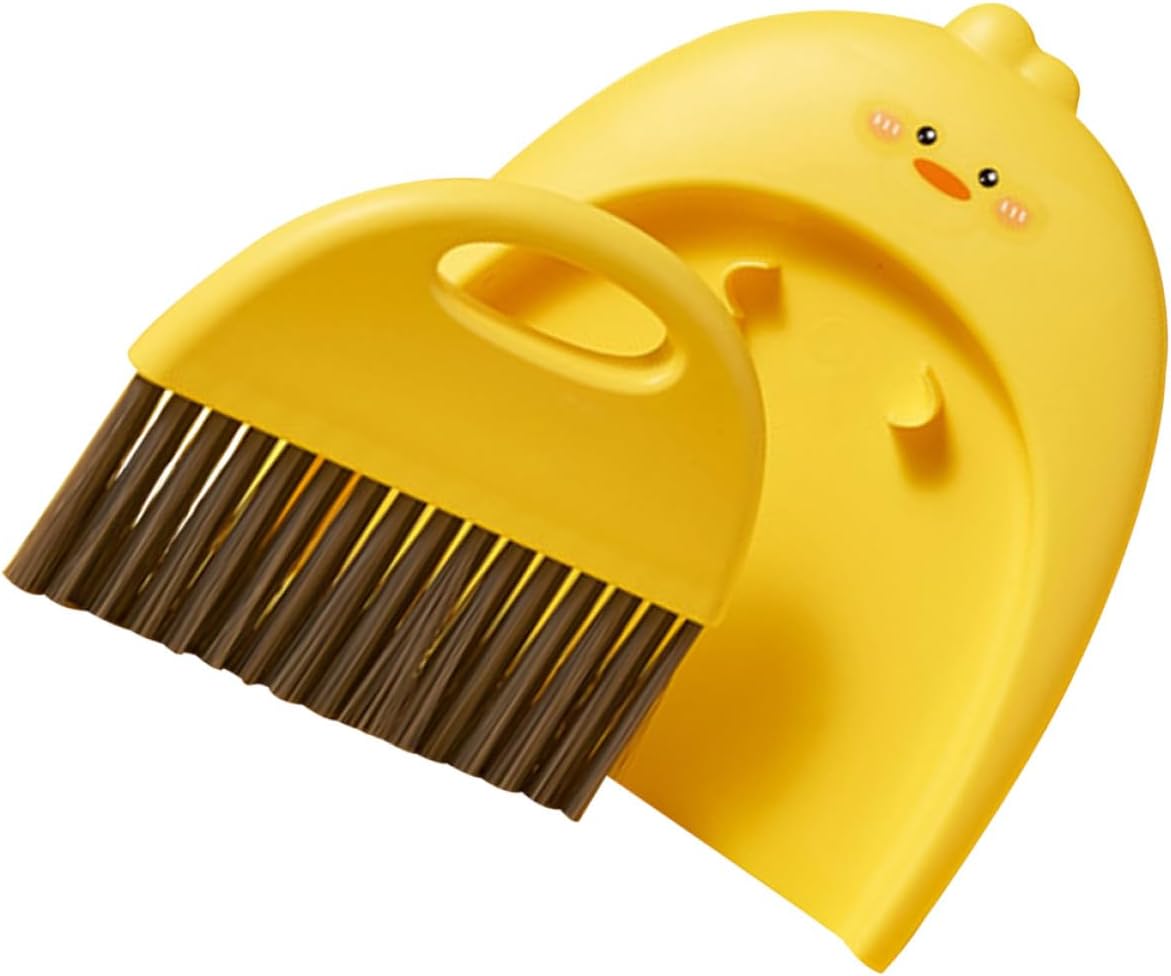 Mini Dustpan and Brush Set Portable Cartoon Small Hand Broom and Dustpan Kit for Yellow Tabletop Cleaning Brush Combo for Preschool and Home Use