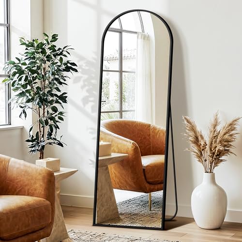 FICTOR Arched Full Length Mirror 15" x 56", Full Body Floor Mirror with Adjustable Stand, Free Standing Mirror with Aluminum Frame for Bedroom, Living Room, Cloakroom, Black