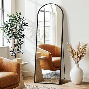Arched Full Length Mirror with Stand, 56″x15″ Full Body Floor Mirror, Black