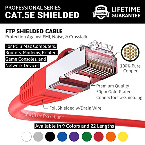 Image of InstallerParts Ethernet Cable CAT6 Cable Shielded (SSTP /SFTP) Booted 1 FT - Red - Professional Series - 10Gigabit /Sec Network /High Speed Internet Cable, 550MHZ