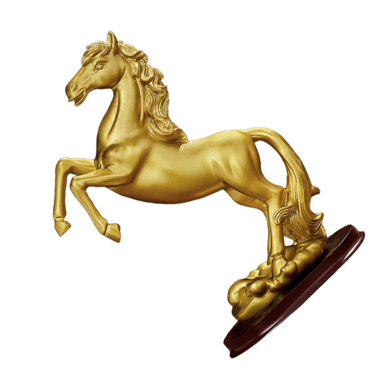 Pferdestatue aus Kunstharz in Goldener Farbe Stilvolle und Glänzende Pferdefigur zur Wohn und Bürodekoration für Regale und Vitrinen