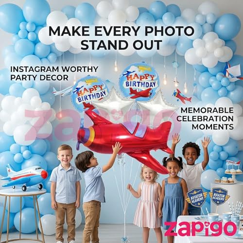 Image of Balloonistics Aeroplane Theme Happy Birthday Balloon Bouquet Pack Of 5
