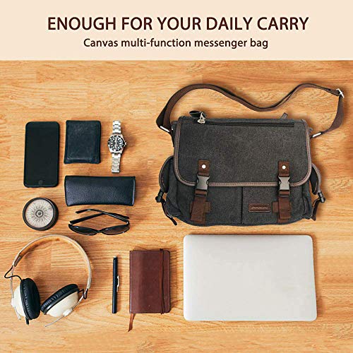 Evaduol Schoudertassen heren, van vintage canvas, premium herentas, laptoptas voor 13,3 inch laptop, schoudertas… - Afbeelding 7