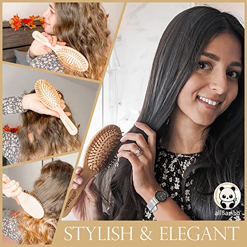 Allbambu - Bamboo Hair Brush With Bamboo Pins, Detangling Hairbrush For Women, Girls & Men, Paddle Wooden Brush For Hair, Scalp Massager & Anti Static Hair Comb For Thick, Thin & Curly Hair, Natural Bamboo Brush #TOP5