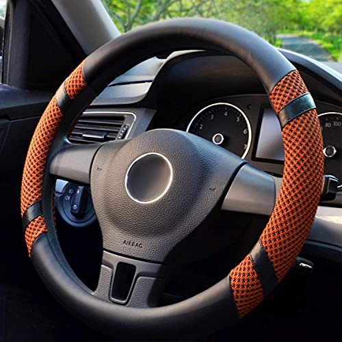 Bokin Steering Wheel Cover, Breathable Microfiber Leather, Anti-Slip, Odorless, Warm In Winter And Cool In Summer, Universal 14.5-15 Inches (Orange) #TOP7