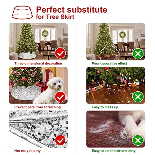 Nibesser Christmas Tree Collar, 30 Inches Glitter Tree Skirt Ring Shiny Silver Sequins Tree Basket Plastics Sheets With Collar Cover Holiday Home Party Christmas Tree Decoration Xmas Ornaments #TOP5