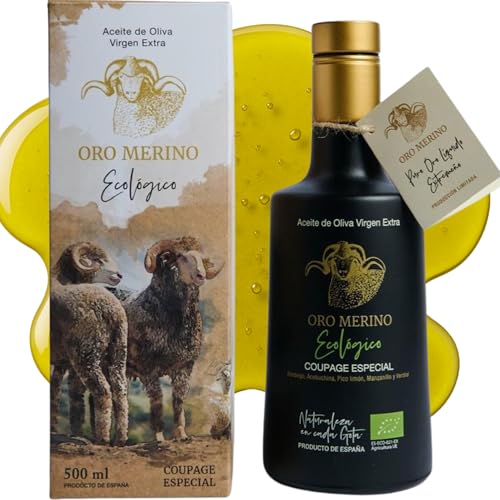 Aceite de Oliva Virgen Extra Ecológico | Oro Merino | Experéncia gastronomica Saludable | Frutado intenso 5.9 | Cultivo en dehesa extremeña | Sin químicos | Botella negra 500 ml
