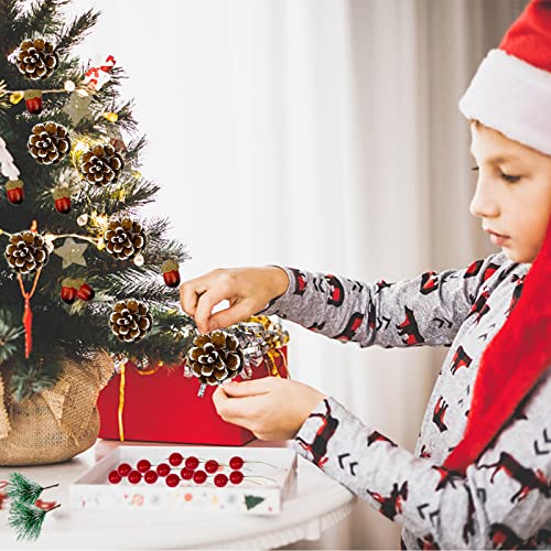 TSLBW 108 Pieces Christmas Wreath Making Decorations Natural Pine Cone Red Holly Berries Pine Needles Branches Fake Acorns DIY Xmas Wreath Making Supplies Christmas Tree Ornament - Image 5