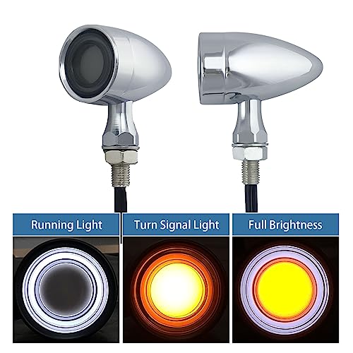 Image of Vintage Motorcycle Bullet Turn Signals LED Front Lights 2 PCS, 40 LEDs Switchback White Amber Light for Running Turn Blinkers Universal Fit Scooter Suzuki Yamaha Honda Harley Dyna Bobber-Chrome