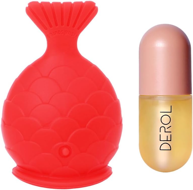 Lip Plumper Tool+Lip Plumper Gloss Set,Fish Shape Lip Enhancer Plumper Device Natural Pout Mouth Tool Lip Serum Care Moisturizing Lip Plumping Big Sexy Mouth