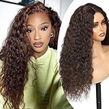 YKHJH Chocolate Brown 26 Inch Synthetic Lace Front Wig,Curly Hair Lace Front Wigs For Women, Wear And Go Glueless Wig Upgraded with Premium Human-Hair-Like Fiber (Brown)