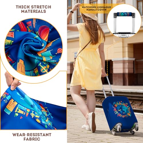 Unique Printed Pattern Travel Luggage Cover, Tag and Handle Cover, Elastic Washable Anti-Scratch Suitcase Cover Protector (L: 26-28 Inch Luggage) by Aatacas - Used condition - Image 4