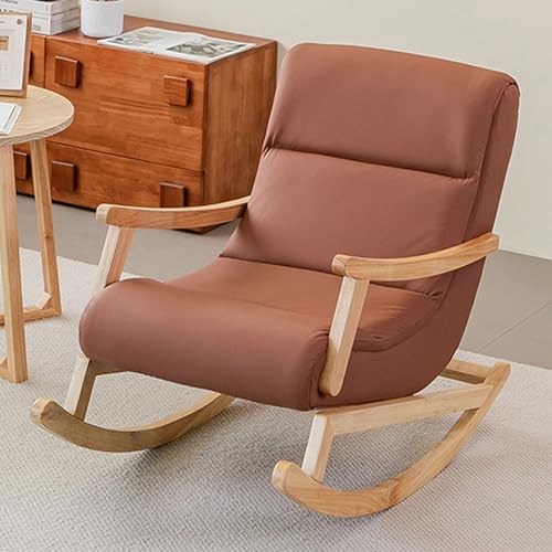 CAFIEDR Rocking Chair, Wooden Lounge Chair, PU Leather Glider Chair, Upholstered Relaxing Recliner Armchair, for Living Room, Bedroom, Lounge