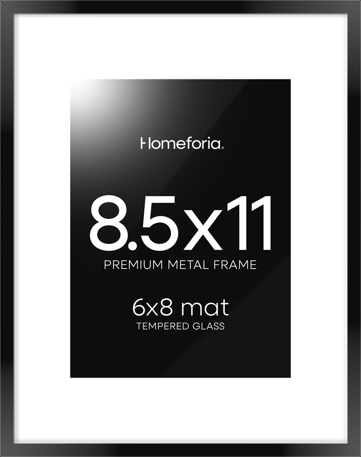 Homeforia Black Picture Frame 8.5 x 11, High End Metal 8.5x11 Poster Frames with Mat 6x8 Photo, 8.5 x 11 Frame Matted to 6 by 8 Art, 8.5by11 Wall or