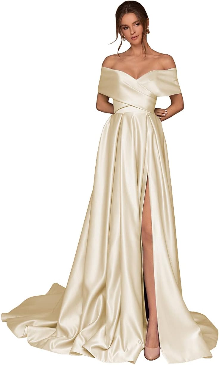 Womens Off The Shoulder Prom Dress with Slit Ruched Australia | Ubuy
